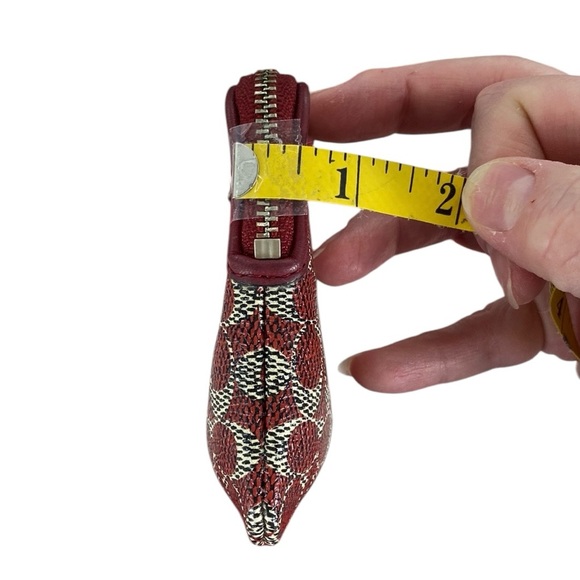 Coach EUC Dark Red and Tan Monogram Corner Zip Wristlet - Picture 16 of 17